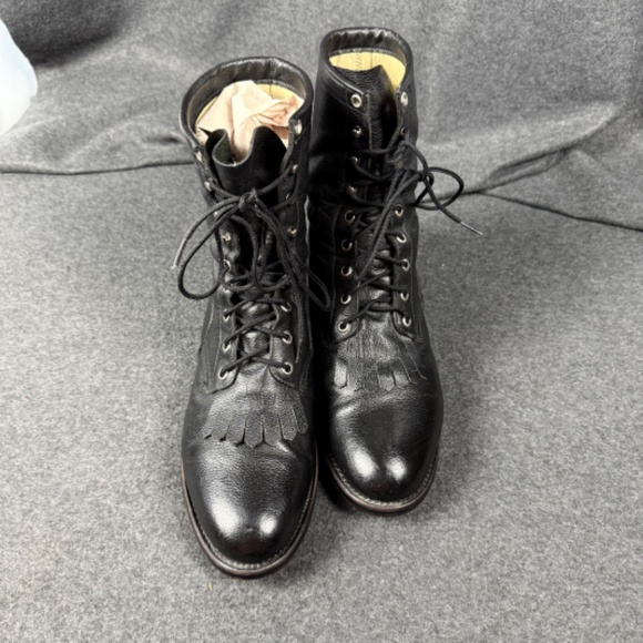 Dan Post Black Leather Packer style Boots 9 EW - Picture 2 of 6